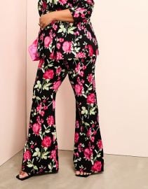 LUXE Curve suit pants in black floral print at ASOS